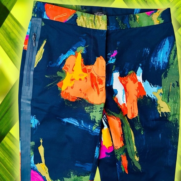 Kate Spade Saturday ‘Slim Fit Zip Pant’ in Navy Blue ‘Aurora’ Abstract Size 2 - Picture 4 of 14